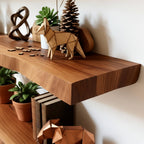 Solid Wood Wall Shelf Thick Live-Edge Floating Slabs for Living Room Storage