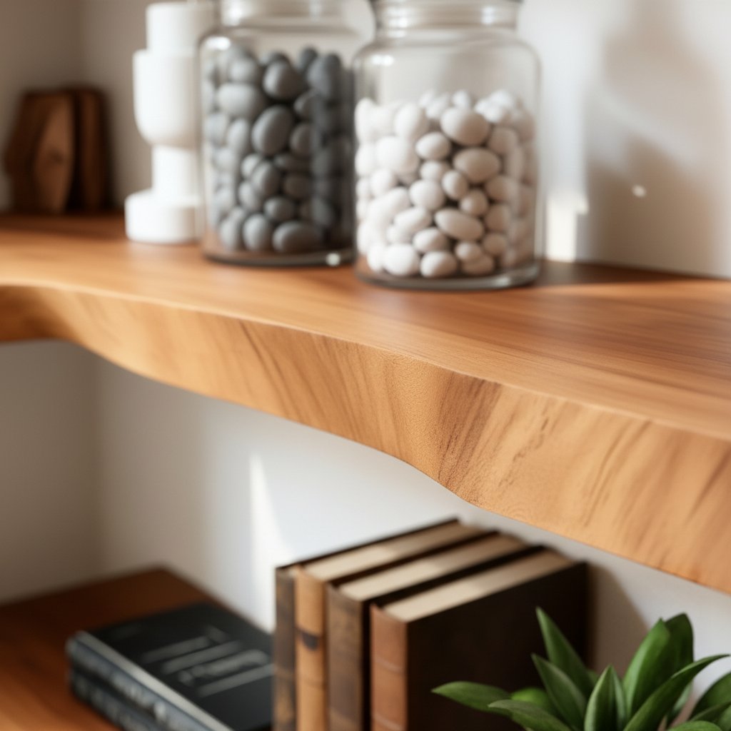 Solid Wood Wall Shelf Thick Live-Edge Floating Slabs for Living Room Storage