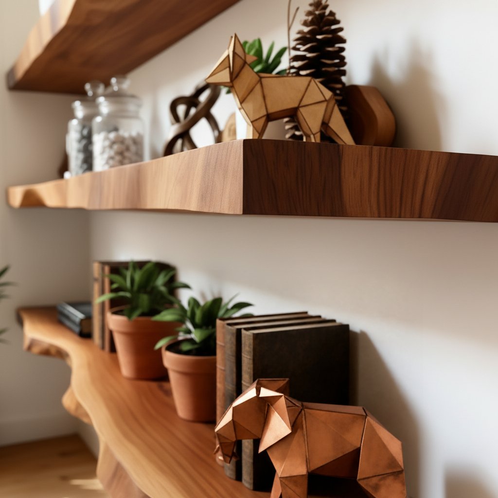 Solid Wood Wall Shelf Thick Live-Edge Floating Slabs for Living Room Storage