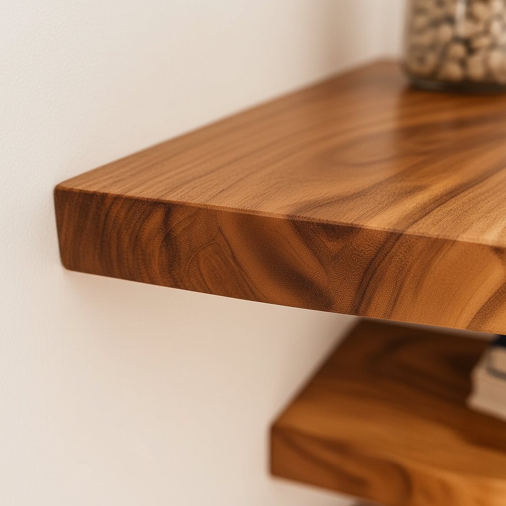 Solid Wood Corner Shelf Two-Tier Live-Edge Floating Display for Cozy Corner