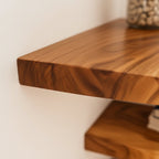 Solid Wood Corner Shelf Two-Tier Live-Edge Floating Display for Cozy Corner