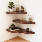 Solid Wood Corner Shelf Two-Tier Live-Edge Floating Display for Cozy Corner