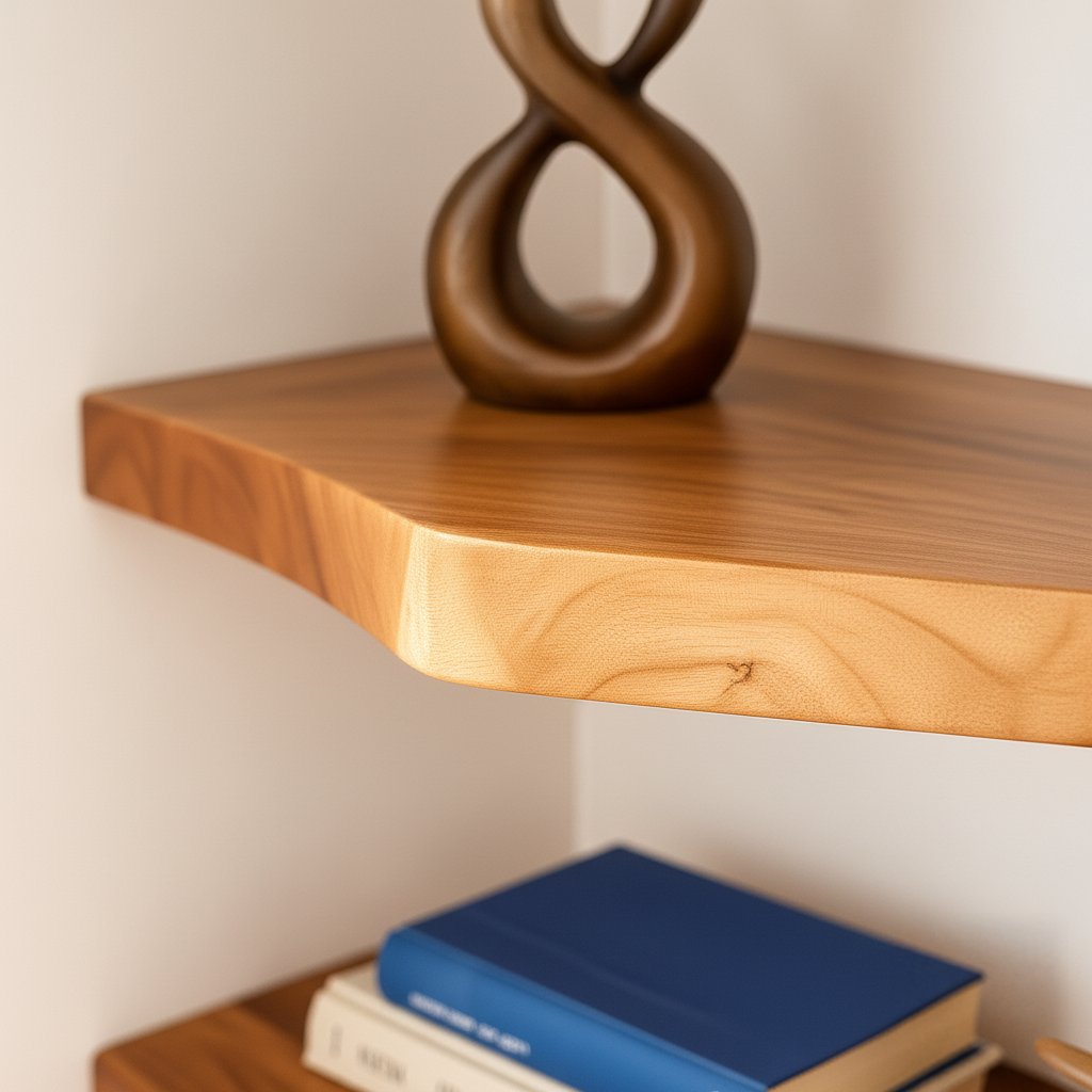 Solid Wood Wall Shelf Angular Live-Edge Floating Ledges for Modern Living Room