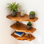 Solid Wood Wall Shelf Angular Live-Edge Floating Ledges for Modern Living Room