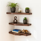 Solid Wood Wall Shelf Angular Live-Edge Floating Ledges for Modern Living Room