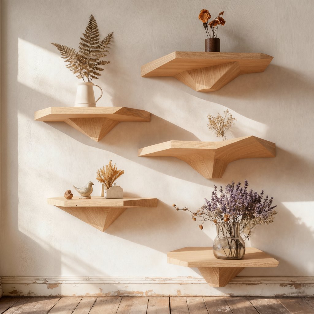 Solid Wood Wall Shelf Staggered Live-Edge Floating Ledges for Plant Display