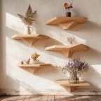 Solid Wood Wall Shelf Staggered Live-Edge Floating Ledges for Plant Display