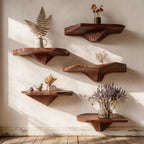 Solid Wood Wall Shelf Staggered Live-Edge Floating Ledges for Plant Display
