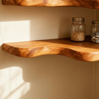 Solid Wood Corner Shelf Two-Tier Live-Edge Floating Display for Plant Corner