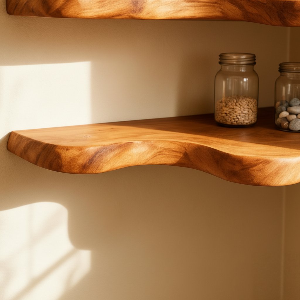 Solid Wood Corner Shelf Two-Tier Live-Edge Floating Display for Plant Corner