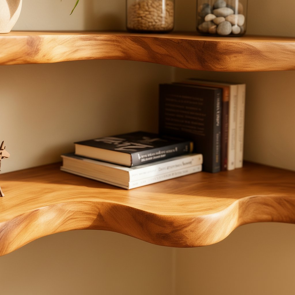 Solid Wood Corner Shelf Two-Tier Live-Edge Floating Display for Plant Corner