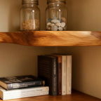 Solid Wood Corner Shelf Two-Tier Live-Edge Floating Display for Plant Corner