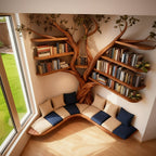 Solid Wood Tree-Branch Bookshelf Live-Edge Reading Nook Living Room Shelving