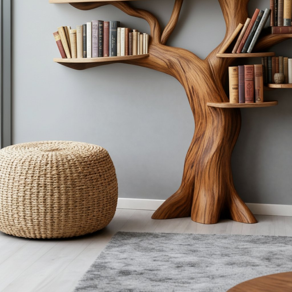 Solid Wood Tree-Branch Bookshelf Sprawling Live-Edge Wall Library Display