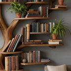 Solid Wood Tree-Branch Bookshelf Sprawling Live-Edge Wall Library Display