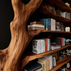 Solid Wood Driftwood Bookshelf Sculptural Live-Edge Freestanding Library Room