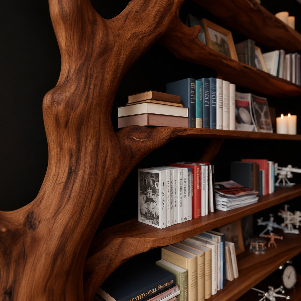 Tree Trunk Bookshelf, Weathered Driftwood Solid Wood Freestanding Library