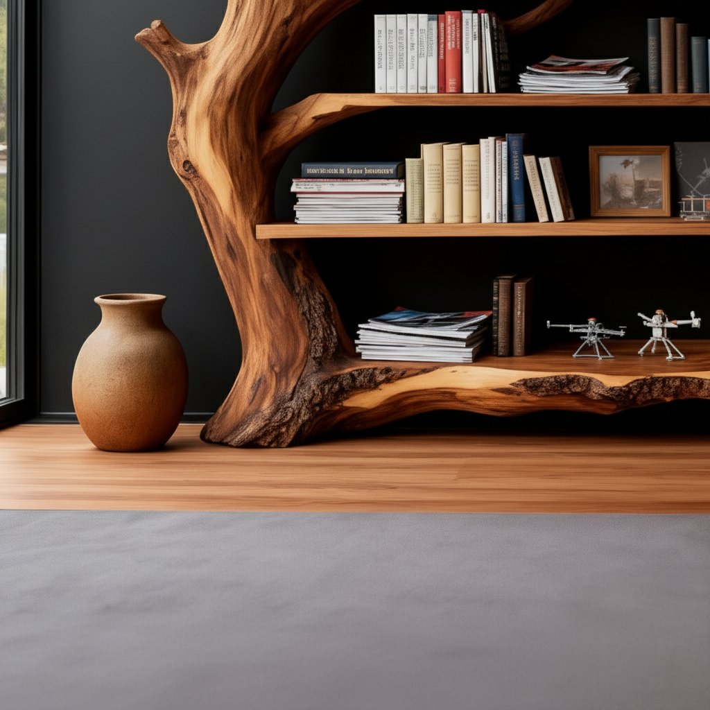 Solid Wood Driftwood Bookshelf Sculptural Live-Edge Freestanding Library Room