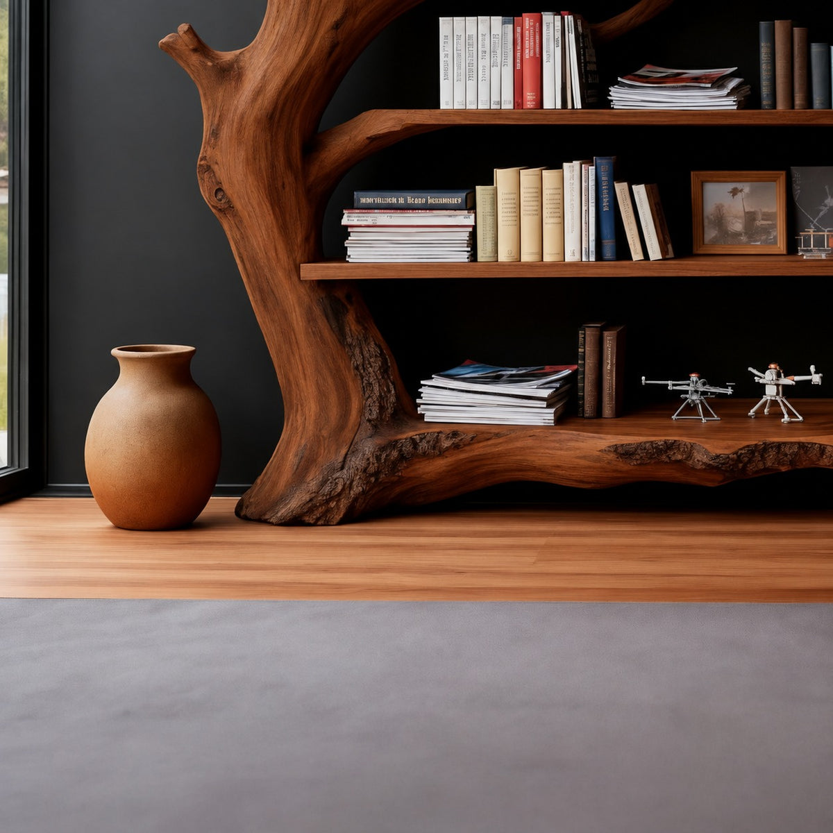 Tree Trunk Bookshelf, Weathered Driftwood Solid Wood Freestanding Library
