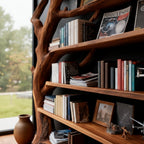 Solid Wood Driftwood Bookshelf Sculptural Live-Edge Freestanding Library Room