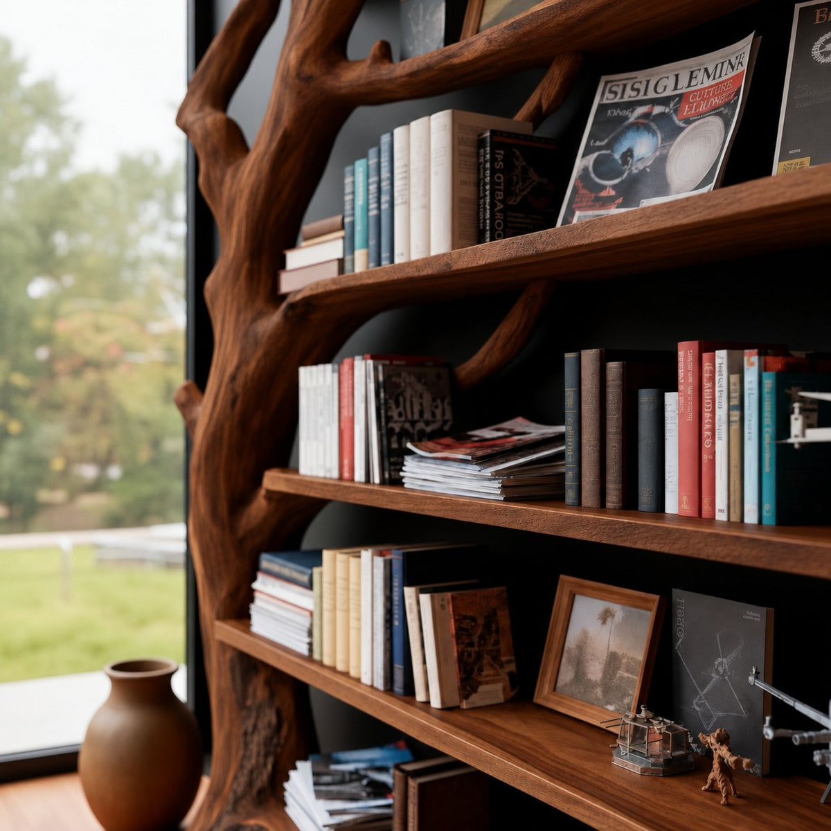Tree Trunk Bookshelf, Weathered Driftwood Solid Wood Freestanding Library