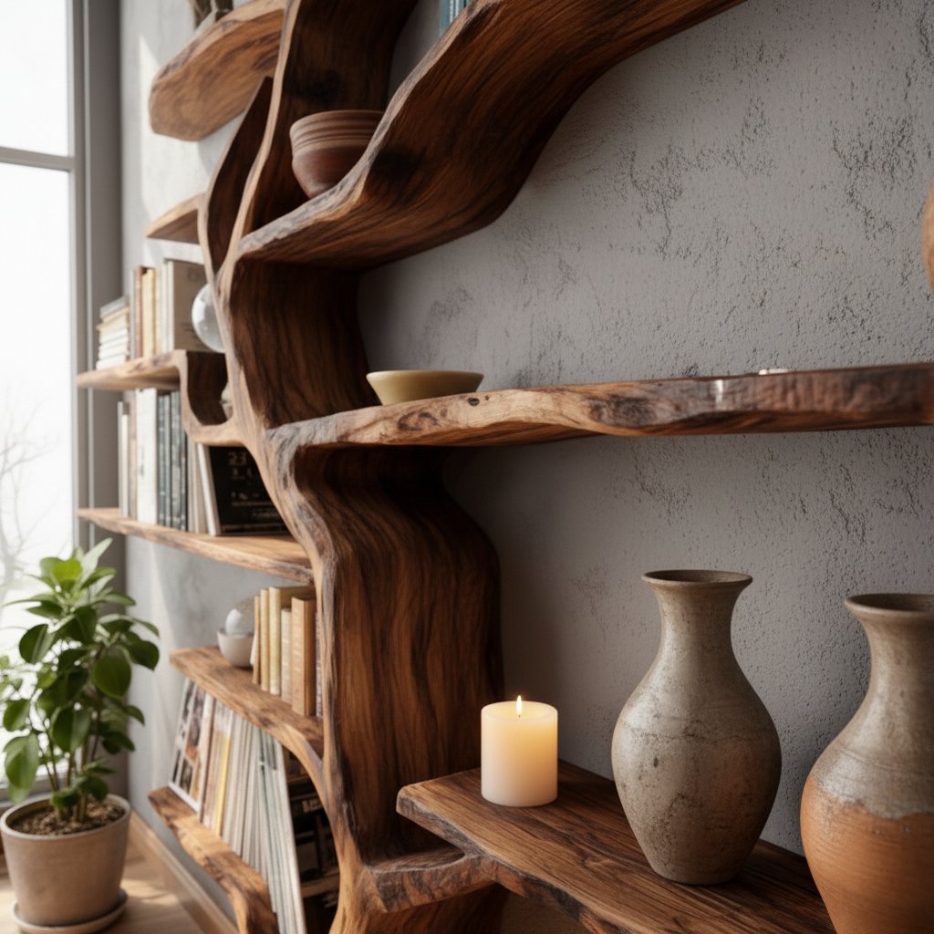 Solid Wood Tree-Trunk Bookshelf Sculptural Live-Edge Freestanding Study Shelving