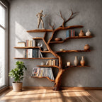 Solid Wood Tree-Trunk Bookshelf Sculptural Live-Edge Freestanding Study Shelving
