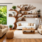 Solid Wood Tree-Branch Bookshelf Airy Live-Edge Wall Display for Living Room