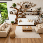 Solid Wood Tree-Branch Bookshelf Airy Live-Edge Wall Display for Living Room