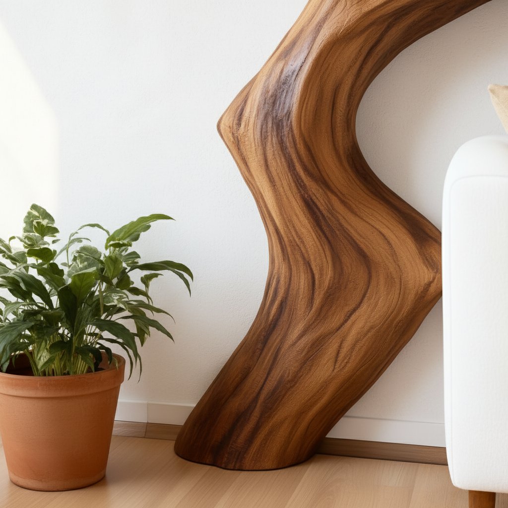 Solid Wood Tree-Branch Bookshelf Airy Live-Edge Wall Display for Living Room