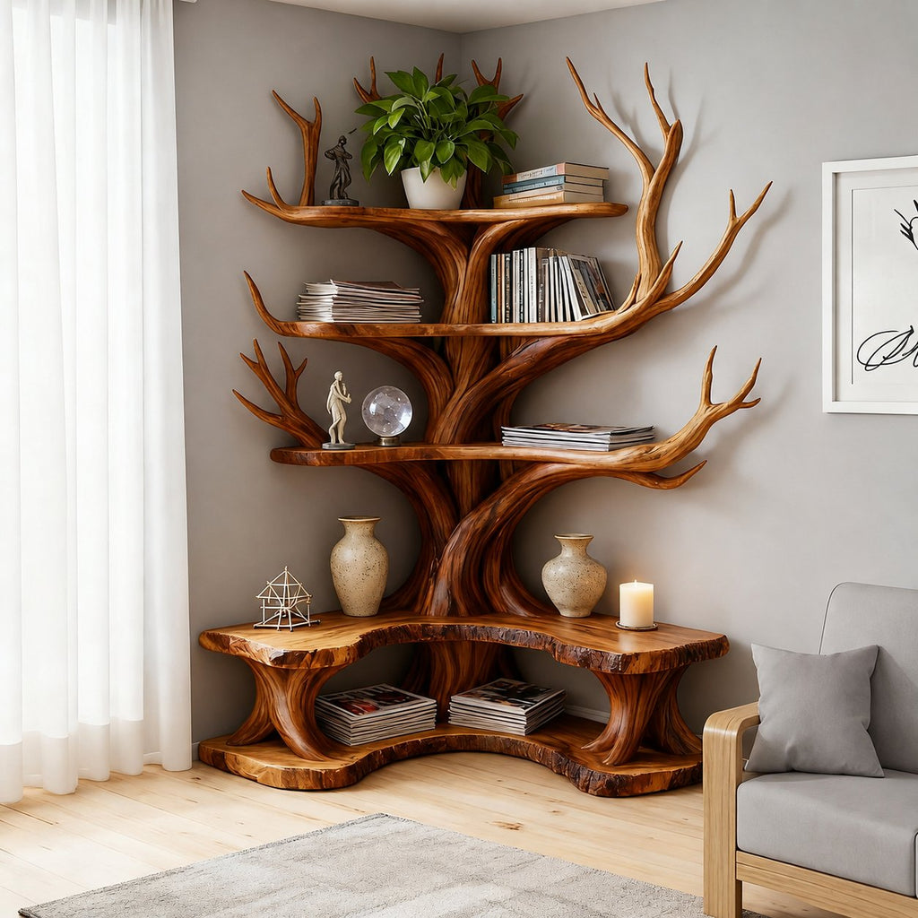 Solid Wood Live-Edge Console Table Sculptural Organic Accent for Living Room