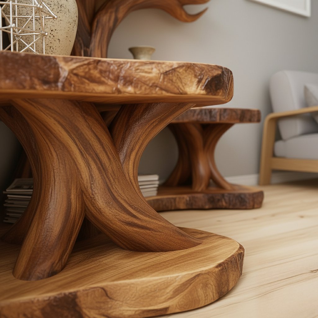 Solid Wood Live-Edge Console Table Sculptural Organic Accent for Living Room