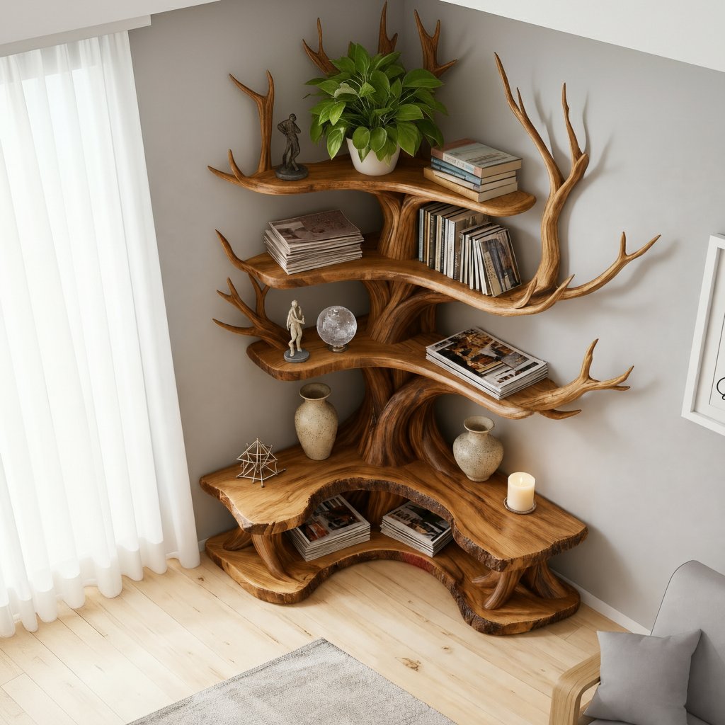 Solid Wood Live-Edge Console Table Sculptural Organic Accent for Living Room