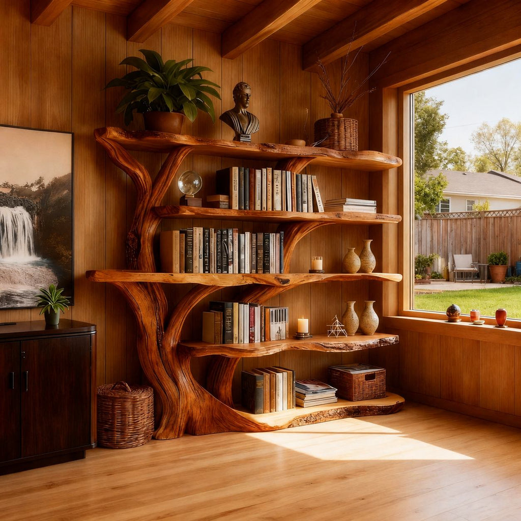 Solid Wood Live-Edge Wall Shelf Tiered Floating Bookshelf for Study Room