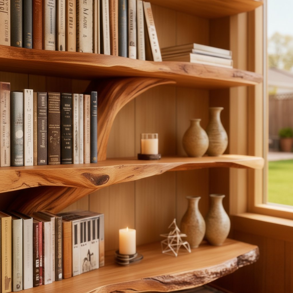 Solid Wood Live-Edge Wall Shelf Tiered Floating Bookshelf for Study Room