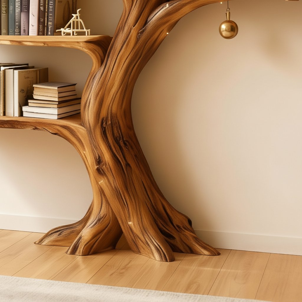 Solid Wood Tree-Trunk Console Table Live-Edge Sculptural Entryway Accent Piece