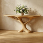 Solid Wood Sculptural Pedestal Console Table Curved Base for Entryway Hallway