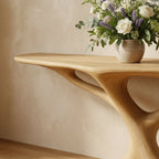 Solid Wood Sculptural Pedestal Console Table Curved Base for Entryway Hallway