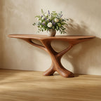 Solid Wood Sculptural Pedestal Console Table Curved Base for Entryway Hallway