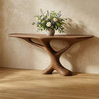 Solid Wood Sculptural Pedestal Console Table Curved Base for Entryway Hallway