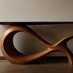 Solid Wood Sculptural Console Table with Curved Loop Base for Entryway
