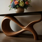 Solid Wood Sculptural Console Table with Curved Loop Base for Entryway