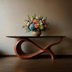Solid Wood Sculptural Console Table with Curved Loop Base for Entryway