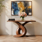 Solid Wood Sculptural Console Table with Infinity Twist Base for Entryway