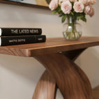 Solid Wood Sculptural Console Table with Infinity Twist Base for Entryway
