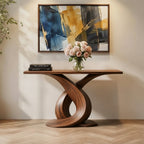 Solid Wood Sculptural Console Table with Infinity Twist Base for Entryway