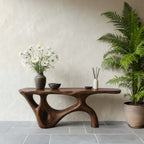 Solid Wood Organic Wavy Sculptural Console Table Live-Edge for Living Room