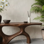 Solid Wood Organic Wavy Sculptural Console Table Live-Edge for Living Room