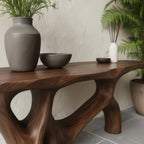 Solid Wood Organic Wavy Sculptural Console Table Live-Edge for Living Room