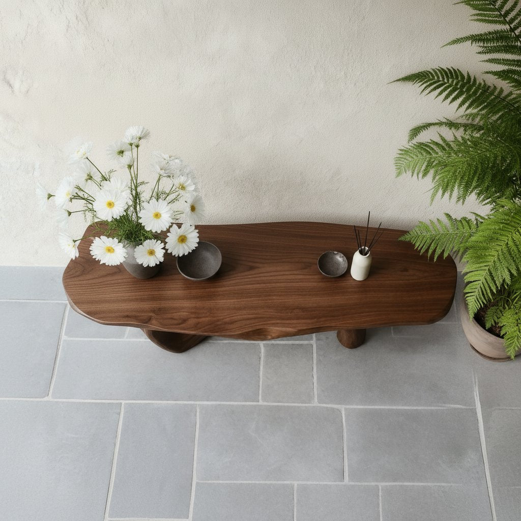 Solid Wood Organic Wavy Sculptural Console Table Live-Edge for Living Room
